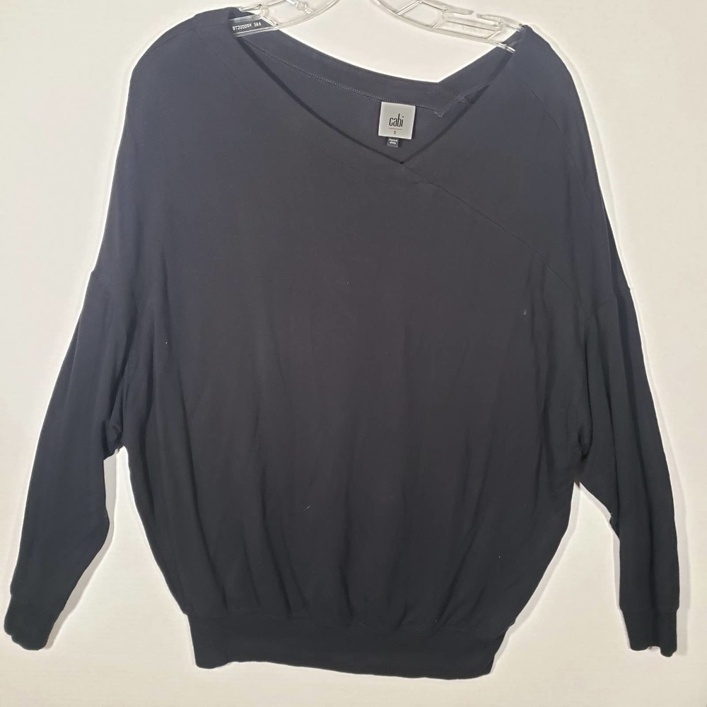 CAbi Fall Beals Sweatshirt Black Oversized Sweater Asymmetrical Sz S #5322